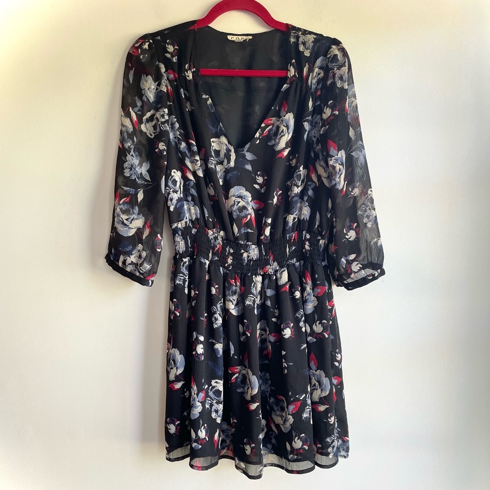 Cope Floral Print 3/4 Sleeve V Neck Dress Size M